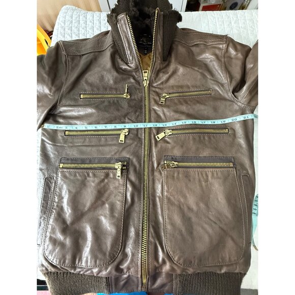 K&C Men's Limited Edition Premium Genuine Leather Bomber Jacket in brown, Size L - Picture 6 of 11